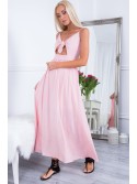 Rochie maxi cu cravate, roz deschis ZZ338 - Magazin online - Boutique